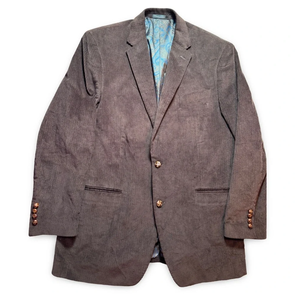 Lauren Ralph Lauren Corduroy Blazer Mens 44L Brown Excellent Paisley Lining